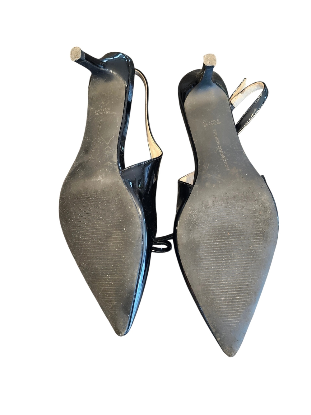 French Connection Black Patent Slingback Pumps Pointed Toe Kitten Heel With Bow - Picture 9 of 10